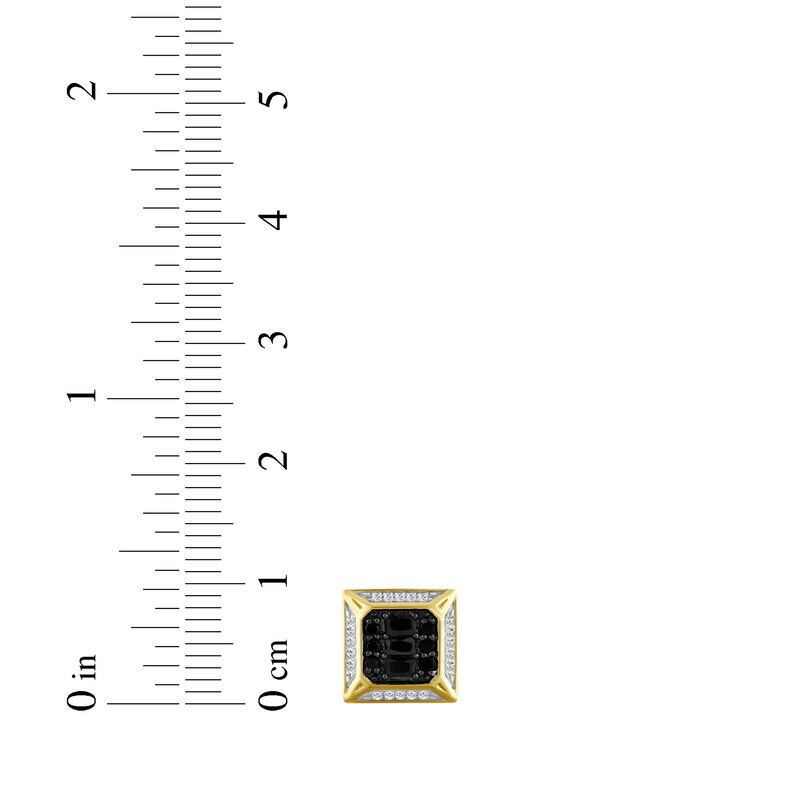 Main Image 4 of Men's Black & White Multi-Diamond Square Stud Earrings 1/2 ct tw 10K Yellow Gold
