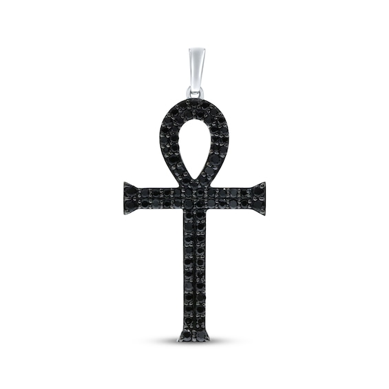 Men's Black Diamond Ankh Charm 3/4 ct tw Sterling Silver