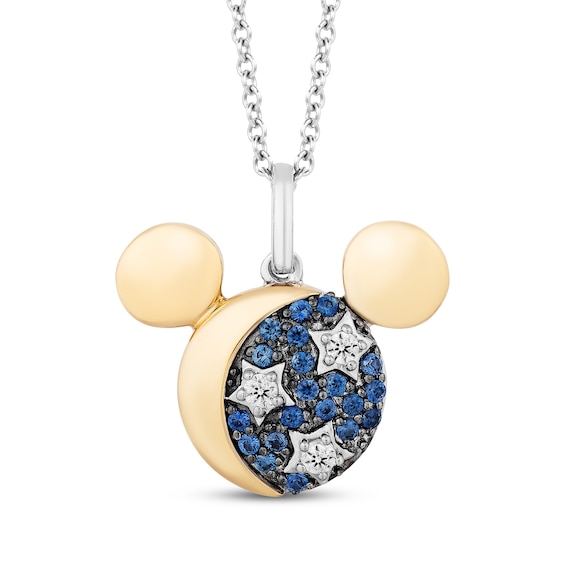 Disney Treasures Mickey Mouse Blue Sapphire & Diamond Celestial Necklace 1/15 ct tw Sterling Silver & 10K Yellow Gold 19"