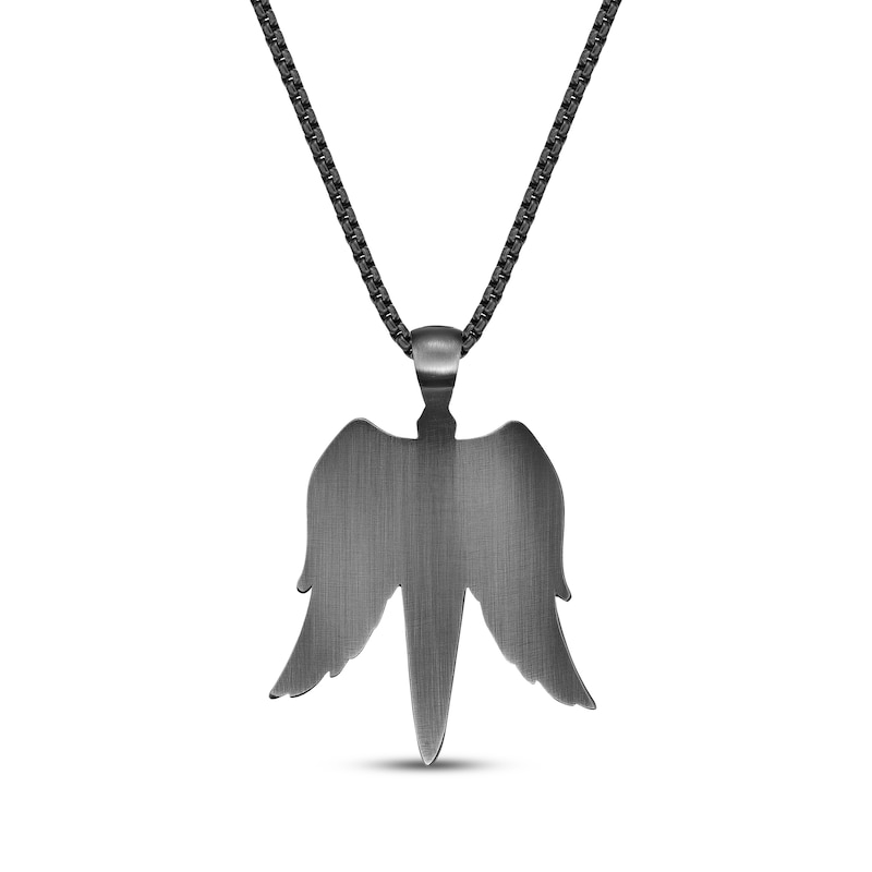 Main Image 3 of Men's Black Cubic Zirconia Sword & Wings Necklace Black Ion-Plated Stainless Steel 24"
