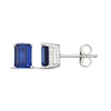 Thumbnail Image 3 of Emerald-Cut Blue Lab-Created Sapphire & White Lab-Created Sapphire Hidden Halo Stud Earrings Sterling Silver