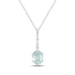 Oval-Cut Green Quartz & White Lab-Created Sapphire Drop Necklace Sterling Silver 18"
