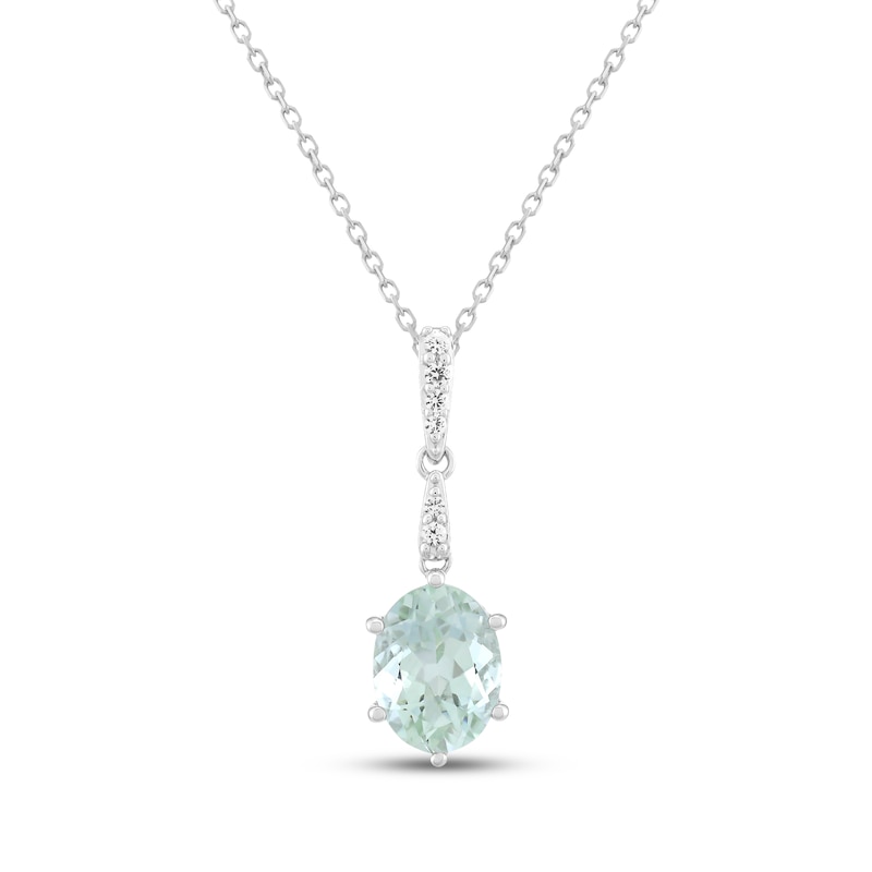 Main Image 1 of Oval-Cut Green Quartz & White Lab-Created Sapphire Drop Necklace Sterling Silver 18"