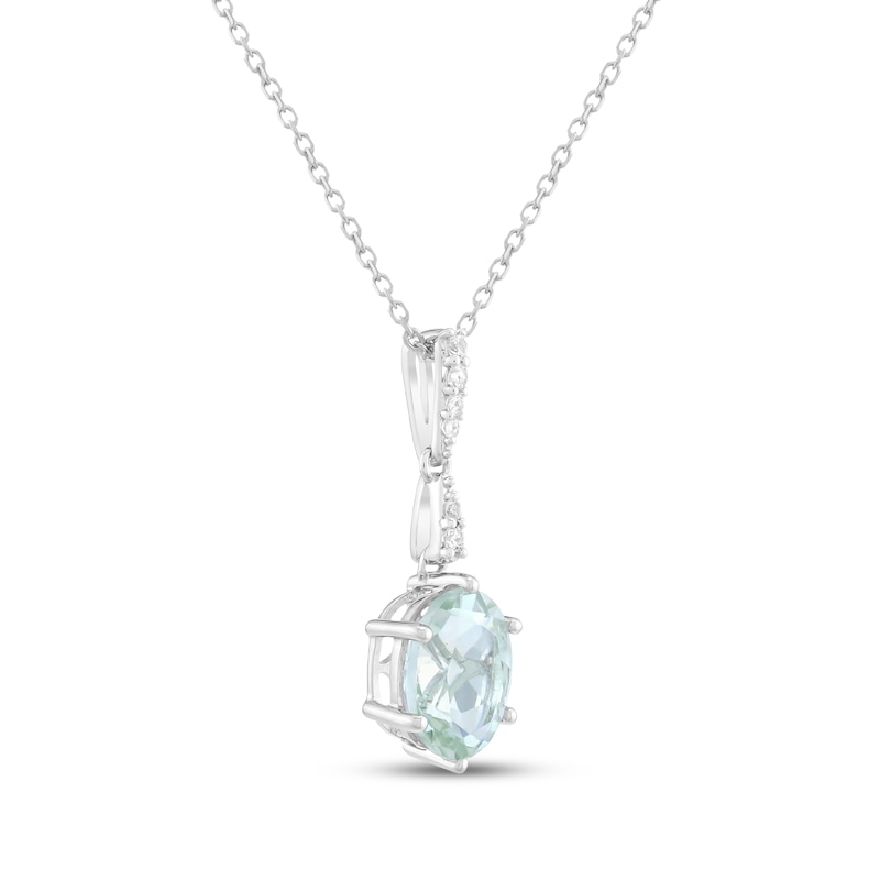 Main Image 2 of Oval-Cut Green Quartz & White Lab-Created Sapphire Drop Necklace Sterling Silver 18"