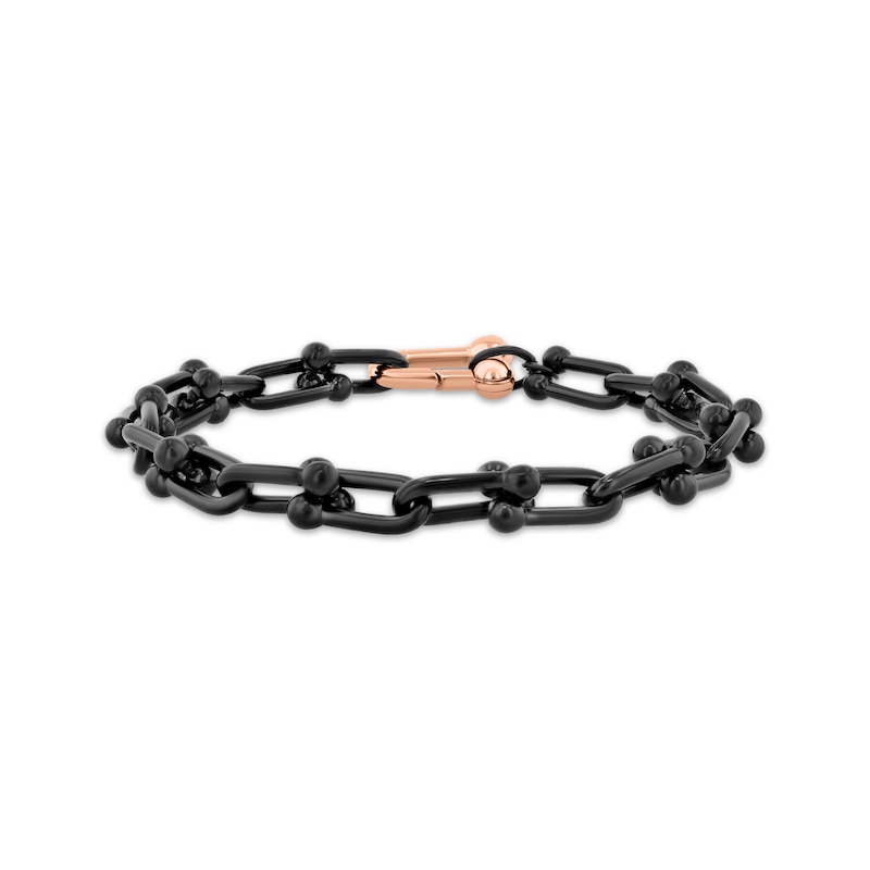 Main Image 1 of Men's Rivet Link Bracelet Black & Rose Ion-Plated Hollow Stainless Steel 8.5"