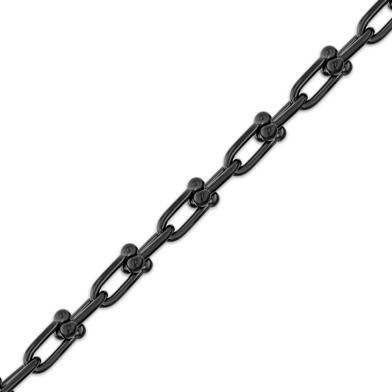 Main Image 2 of Men's Rivet Link Bracelet Black & Rose Ion-Plated Hollow Stainless Steel 8.5"