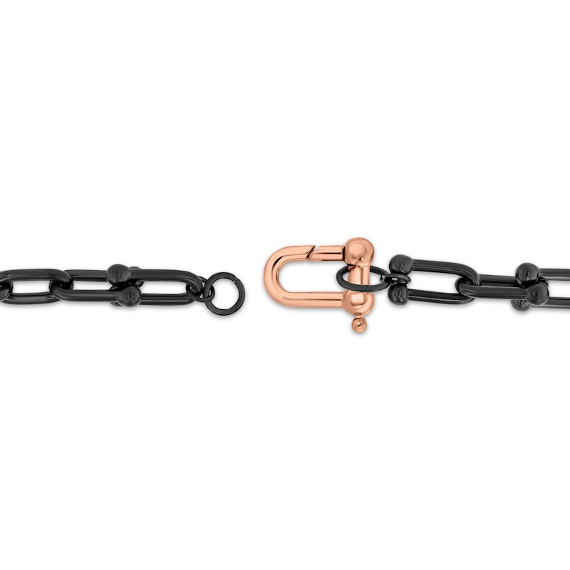 Main Image 3 of Men's Rivet Link Bracelet Black & Rose Ion-Plated Hollow Stainless Steel 8.5"