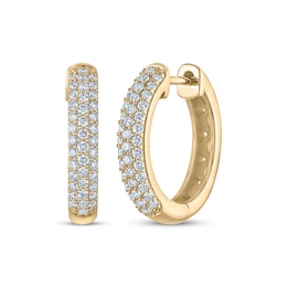 KAY Lab-Grown Diamonds Pavé Three-row Hoop Earrings 1/2 ct tw 10K Yellow Gold