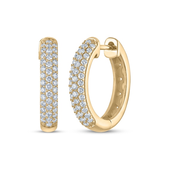 KAY Lab-Grown Diamonds Pavé Three-row Hoop Earrings 1/2 ct tw 10K Yellow Gold