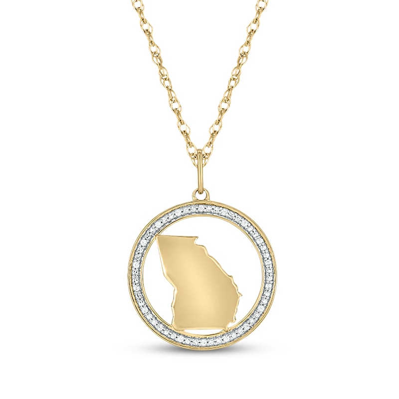 Main Image 1 of Diamond Georgia Circle Necklace 1/20 ct tw 10K Yellow Gold 18"