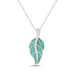 Lab-Created Opal & White Lab-Created Sapphire Necklace Sterling Silver 18"