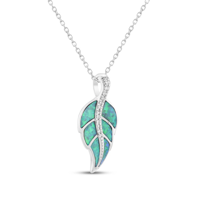 Main Image 2 of Lab-Created Opal & White Lab-Created Sapphire Necklace Sterling Silver 18"