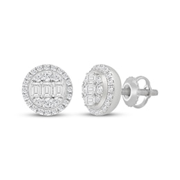 KAY Lab-Grown Diamonds Men's Multi-Stone Circle Stud Earrings 1-1/4 ct tw Sterling Silver