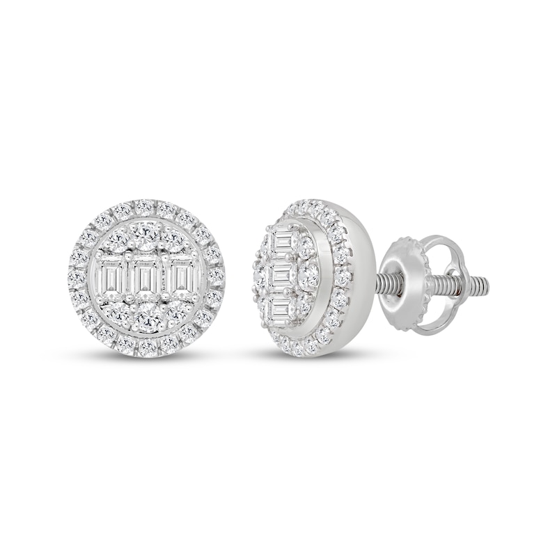 Main Image 1 of KAY Lab-Grown Diamonds Men's Multi-Stone Circle Stud Earrings 1-1/4 ct tw Sterling Silver