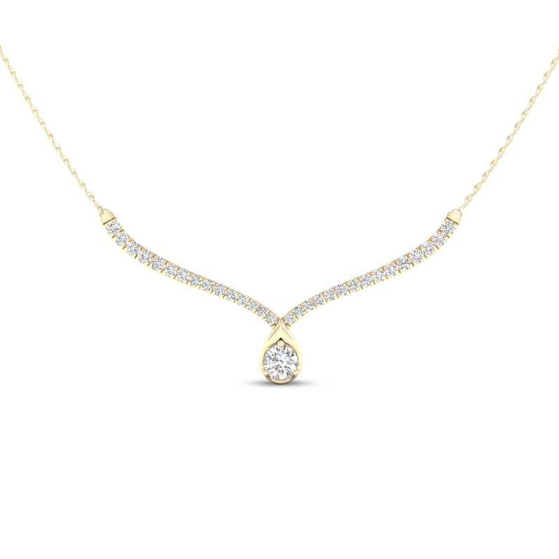 Main Image 1 of KAY Lab-Grown Diamonds Chevron Teardrop Necklace 3/4 ct tw 10K Yellow Gold 18"