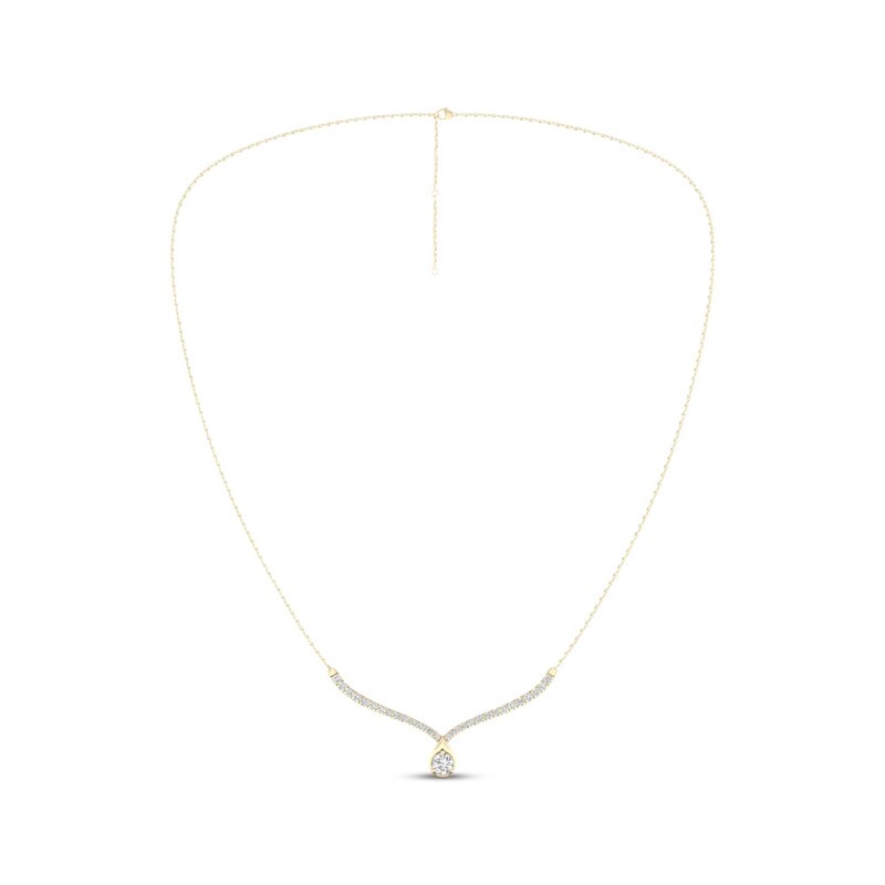 Main Image 2 of KAY Lab-Grown Diamonds Chevron Teardrop Necklace 3/4 ct tw 10K Yellow Gold 18"