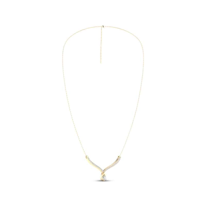 Main Image 3 of KAY Lab-Grown Diamonds Chevron Teardrop Necklace 3/4 ct tw 10K Yellow Gold 18"