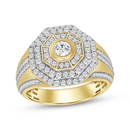 Men's Diamond Octagon Halo Ring 1-1/2 ct tw 10K Yellow Gold