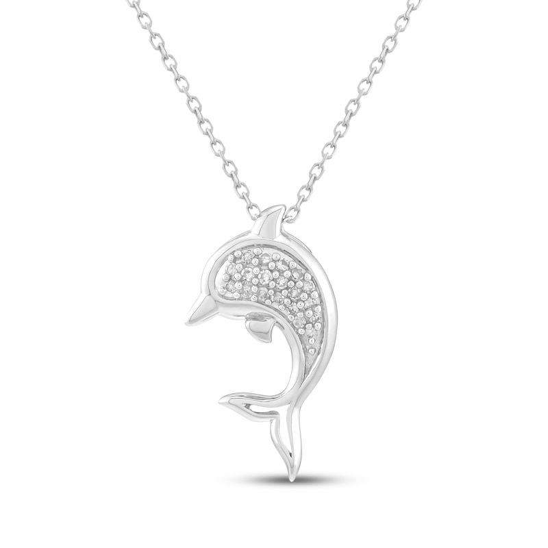 Main Image 1 of Diamond Dolphin Necklace 1/10 ct tw Sterling Silver 18"