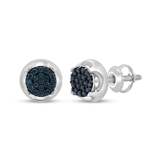 Men's Blue Multi-Diamond Stud Earrings 1/3 ct tw Sterling Silver