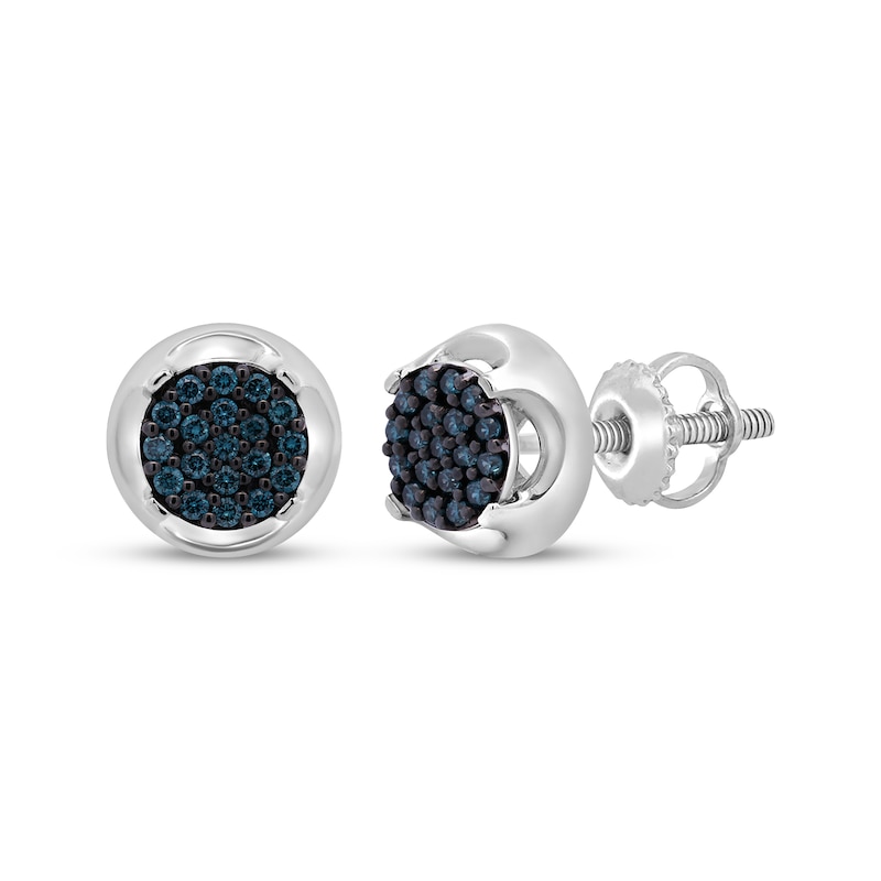 Main Image 1 of Men's Blue Multi-Diamond Stud Earrings 1/3 ct tw Sterling Silver