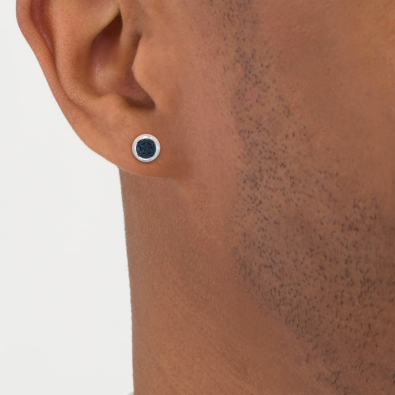 Main Image 3 of Men's Blue Multi-Diamond Stud Earrings 1/3 ct tw Sterling Silver