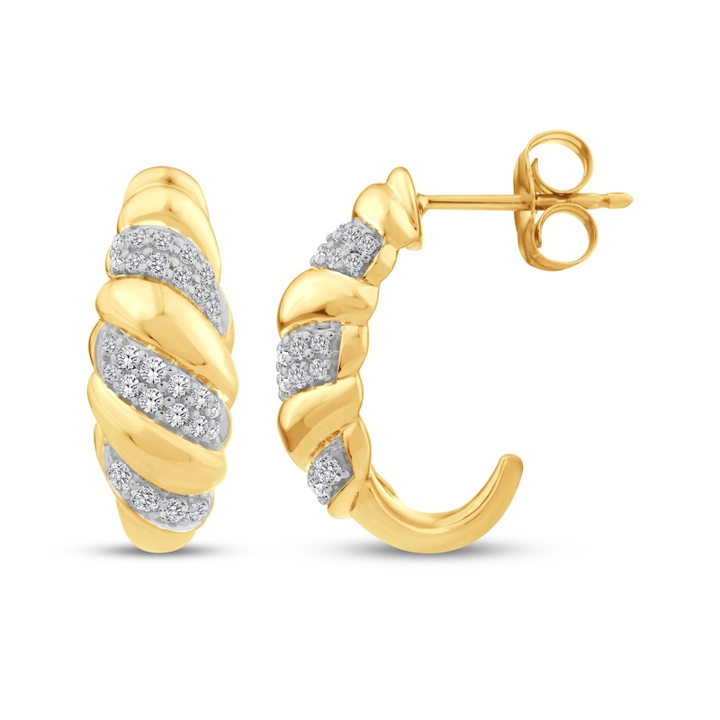 Main Image 3 of Lab-Grown Diamond J-Hoop Earrings 1/3 ct tw 24K Yellow Gold Vermeil Sterling Silver