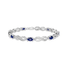 Oval-Cut Blue Lab-Created Sapphire & Diamond Accent Infinity Bracelet Sterling Silver 7.25"