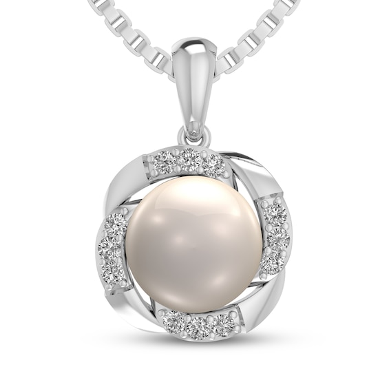 Cultured Pearl & White Lab-Created Sapphire Necklace Sterling Silver 18"