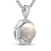 Thumbnail Image 2 of Cultured Pearl & White Lab-Created Sapphire Necklace Sterling Silver 18"