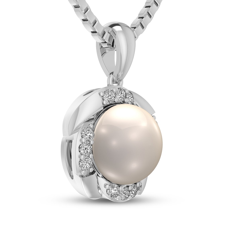 Main Image 2 of Cultured Pearl & White Lab-Created Sapphire Necklace Sterling Silver 18"