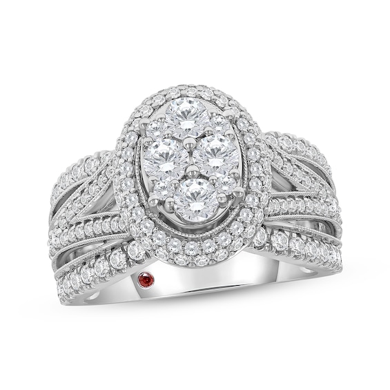 Adore Multi-Diamond Oval Halo Engagement Ring 1-1/2 ct tw 10K White Gold