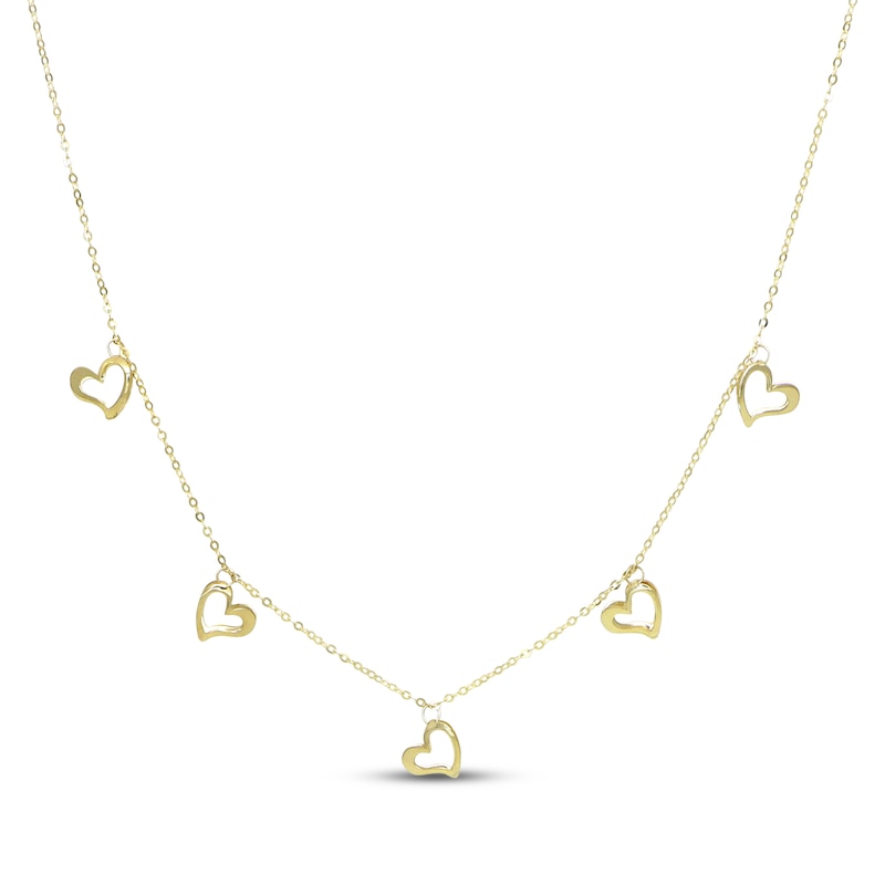 Main Image 1 of Open Heart Dangle Station Necklace 10K Yellow Gold 18"