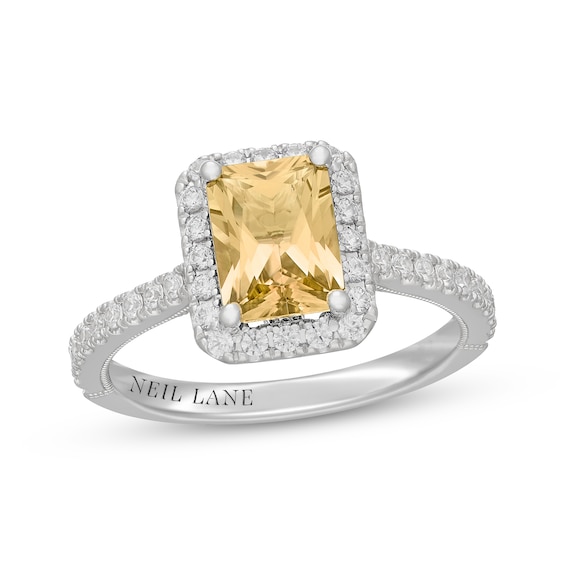 Neil Lane Radiant-Cut Citrine Engagement Ring 1/2 ct tw Diamonds 14K White Gold