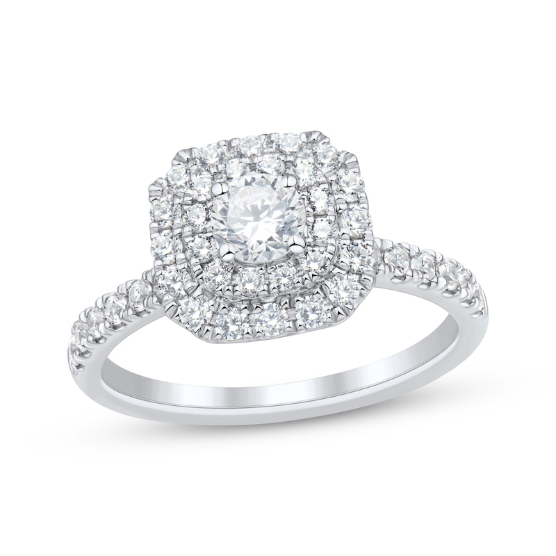 Main Image 1 of Adore Round-Cut Diamond Cushion-Shaped Double Halo Engagement Ring 1 ct tw 14K White Gold