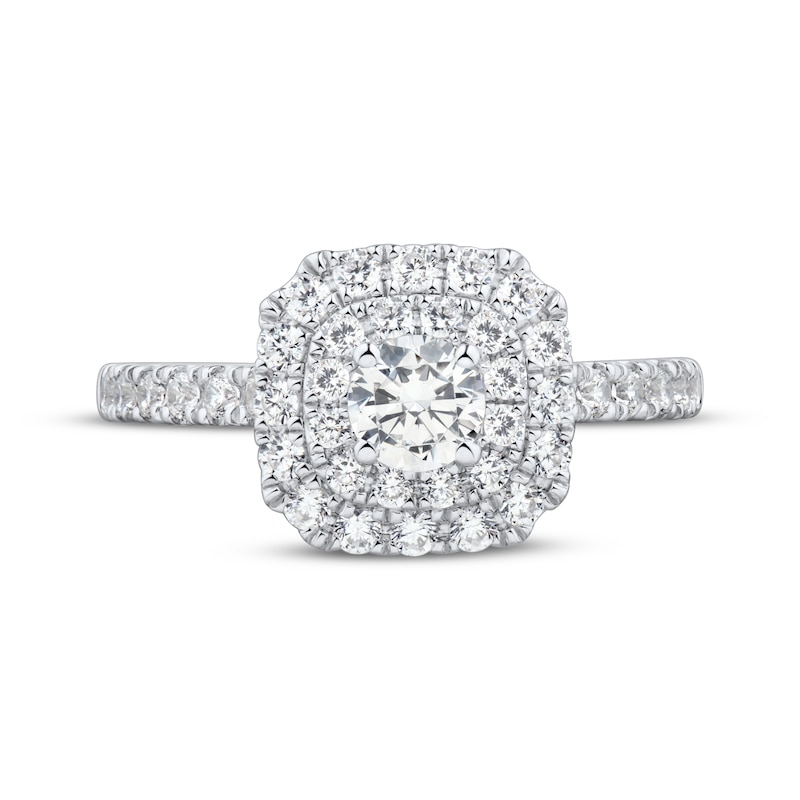 Main Image 3 of Adore Round-Cut Diamond Cushion-Shaped Double Halo Engagement Ring 1 ct tw 14K White Gold