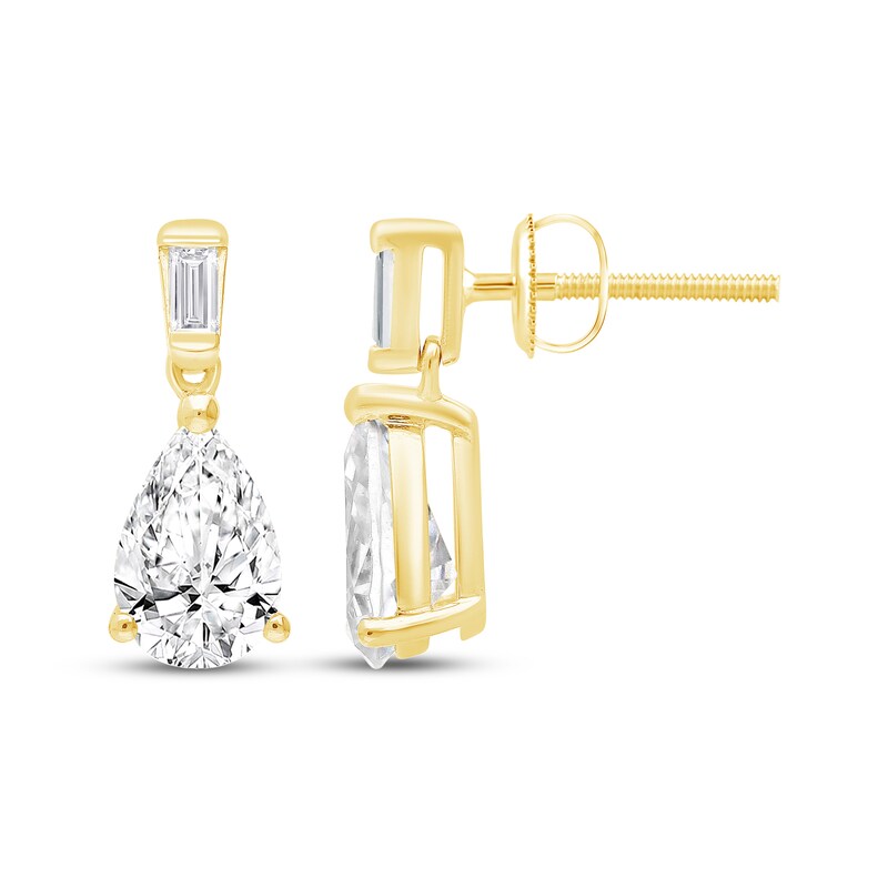 Main Image 1 of KAY Lab-Grown Diamonds Pear-Shaped & Baguette-Cut Lab-Grown Diamond Dangle Earrings 2-1/8 ct tw 14K Yellow Gold (F/VS2)