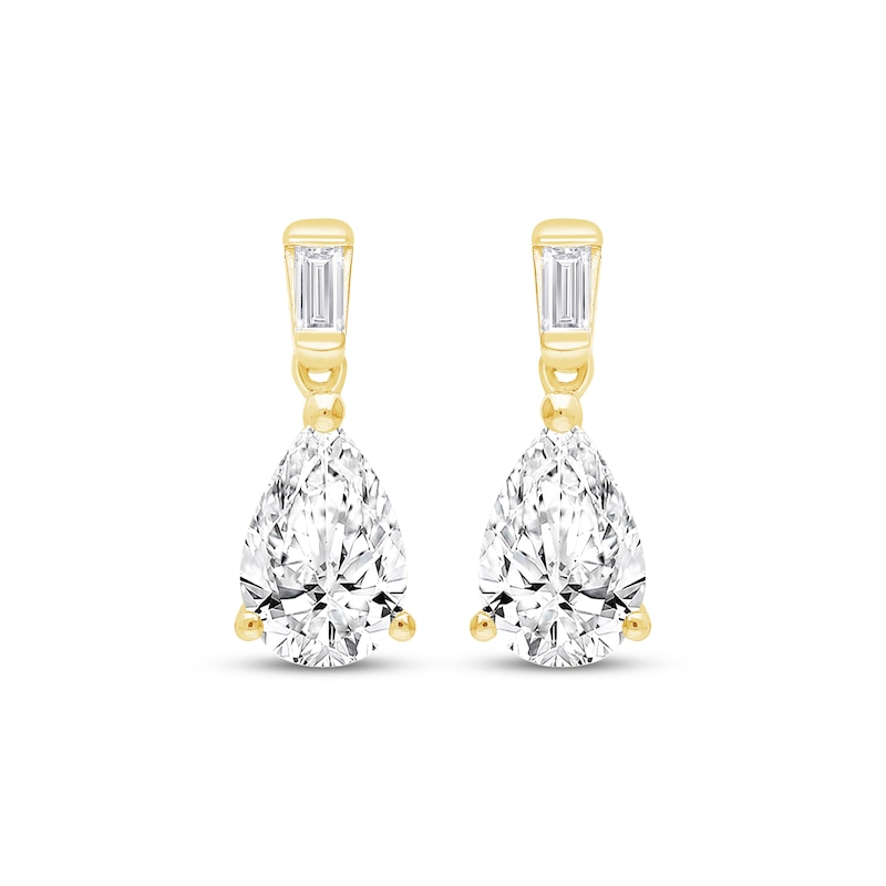 Main Image 2 of KAY Lab-Grown Diamonds Pear-Shaped & Baguette-Cut Lab-Grown Diamond Dangle Earrings 2-1/8 ct tw 14K Yellow Gold (F/VS2)
