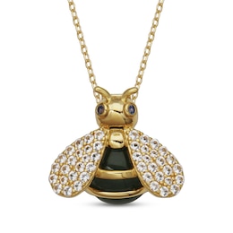 Nephrite Jade & Lab-Created Sapphire Bee Necklace 18K Yellow Gold-Plated Sterling Silver 18"