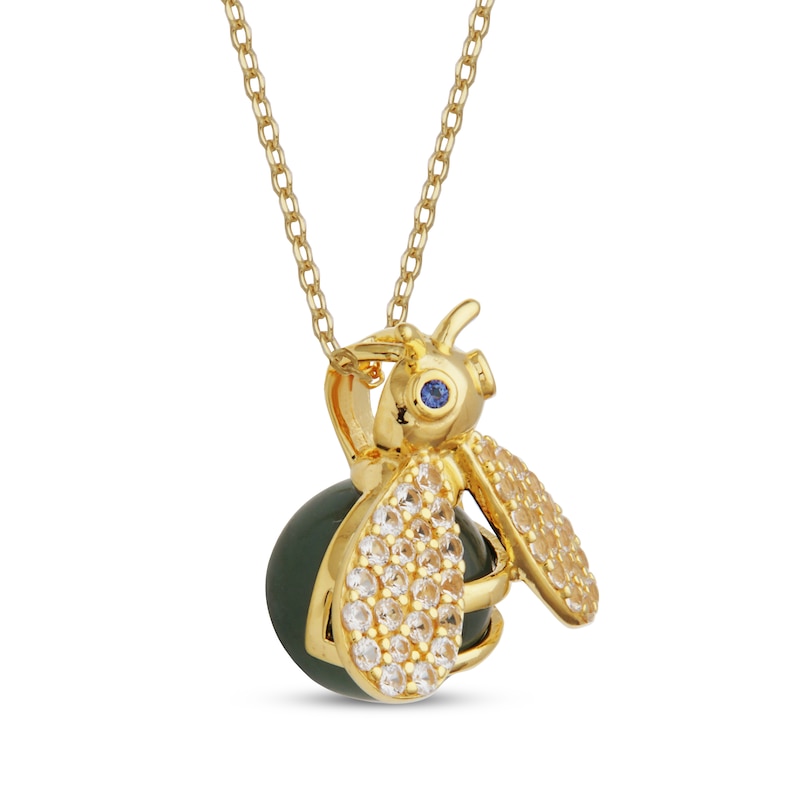 Main Image 2 of Nephrite Jade & Lab-Created Sapphire Bee Necklace 18K Yellow Gold-Plated Sterling Silver 18"