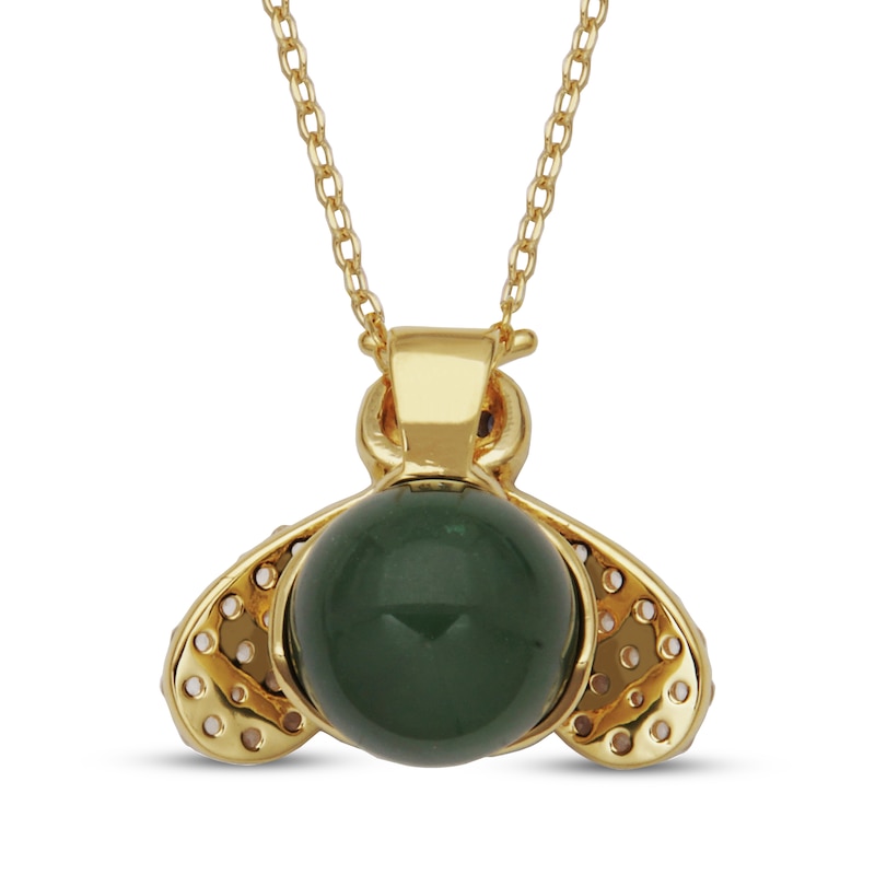 Main Image 3 of Nephrite Jade & Lab-Created Sapphire Bee Necklace 18K Yellow Gold-Plated Sterling Silver 18"