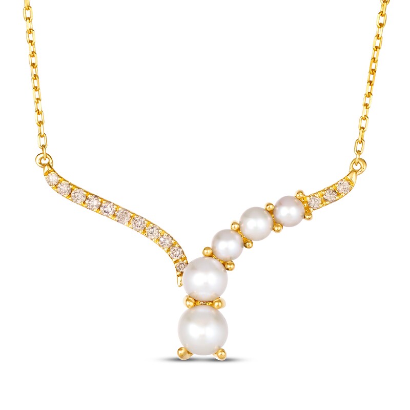 Main Image 1 of Le Vian Cultured Pearl Chevron Necklace 1/6 ct tw Diamonds 14K Honey Gold 19"