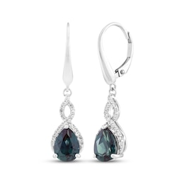 Pear-Shaped Lab-Created Alexandrite & White Lab-Created Sapphire Twist Earrings Sterling Silver