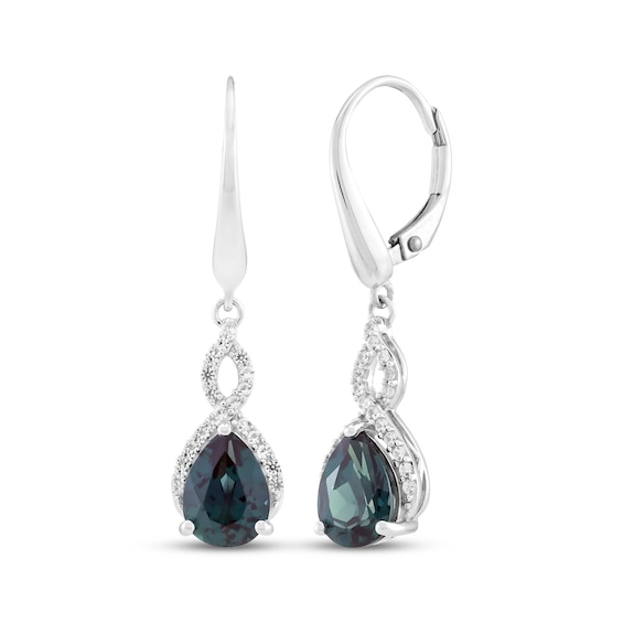 Pear-Shaped Lab-Created Alexandrite & White Lab-Created Sapphire Twist Earrings Sterling Silver
