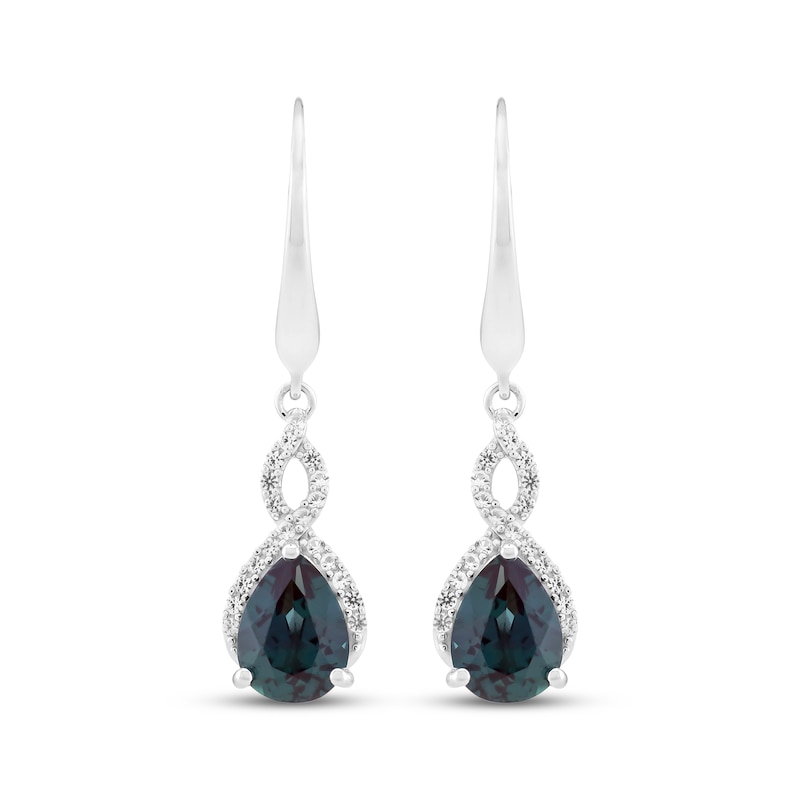 Main Image 2 of Pear-Shaped Lab-Created Alexandrite & White Lab-Created Sapphire Twist Earrings Sterling Silver