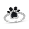 Thumbnail Image 1 of Black Onyx & White Lab-Created Sapphire Heart Paw Print Ring Sterling Silver