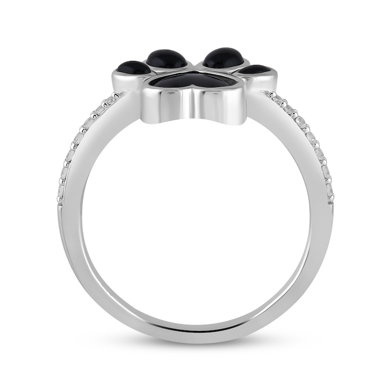 Main Image 3 of Black Onyx & White Lab-Created Sapphire Heart Paw Print Ring Sterling Silver