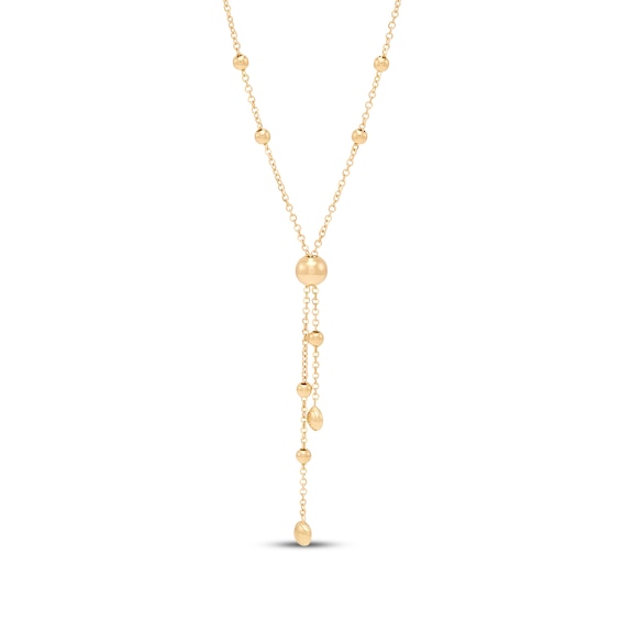 Beaded Station Lariat Necklace Hollow 10K Yellow Gold 16"