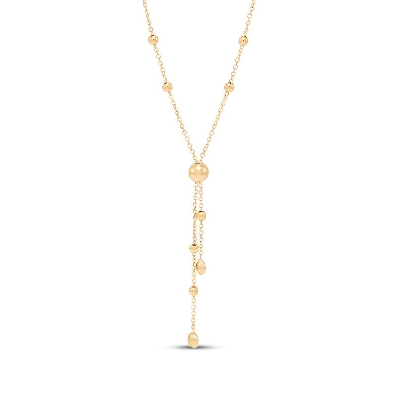 Main Image 1 of Beaded Station Lariat Necklace Hollow 10K Yellow Gold 16"