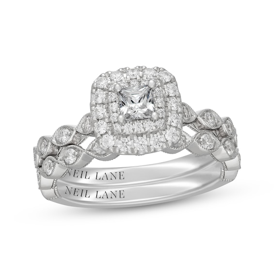 Neil Lane Princess-Cut Diamond Double Halo Bridal Set 7/8 ct tw 14K White Gold